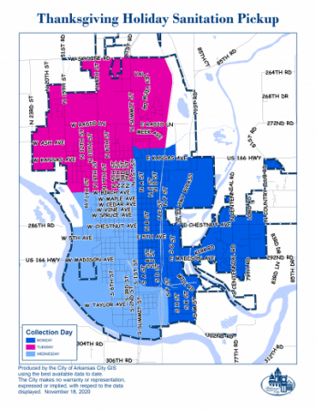 Thanksgiving Holiday Sanitation Pickup map